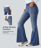 High Waisted Casual Flare Jeans with Pockets — Blue Jasper Denim — view 1