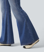 High Waisted Casual Flare Jeans with Pockets — Blue Jasper Denim — view 6