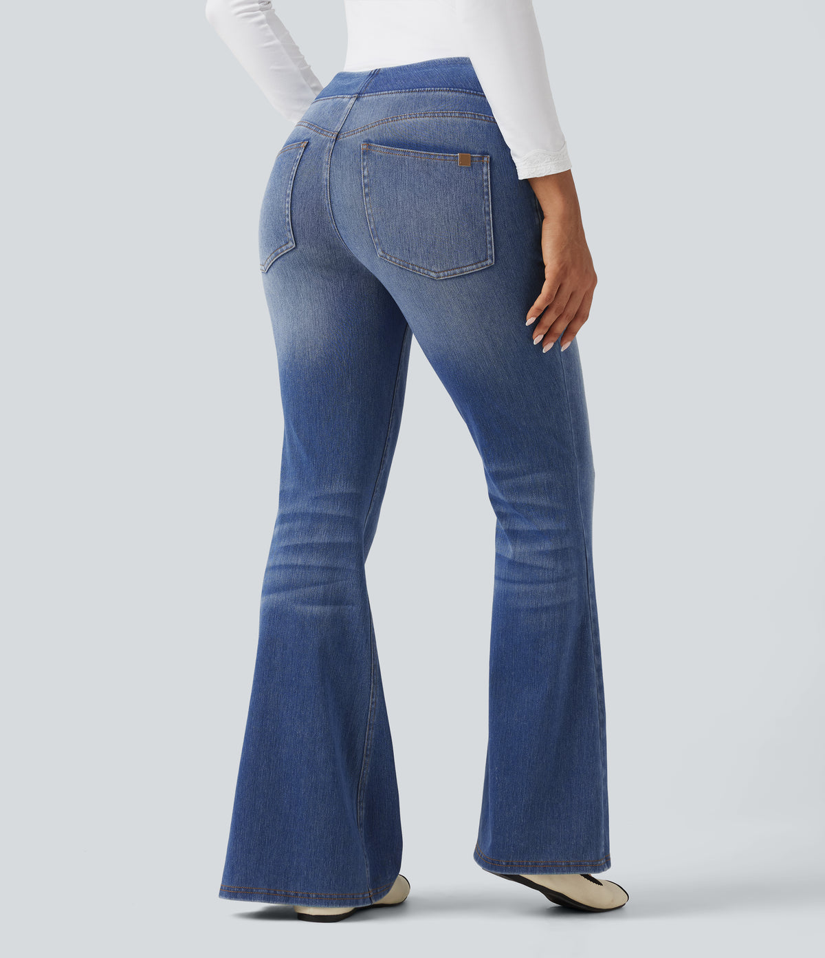 High Waisted Casual Flare Jeans with Pockets — Blue Jasper Denim — view 2