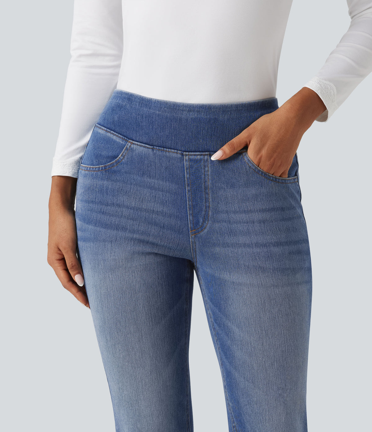 High Waisted Casual Flare Jeans with Pockets — Blue Jasper Denim — view 4