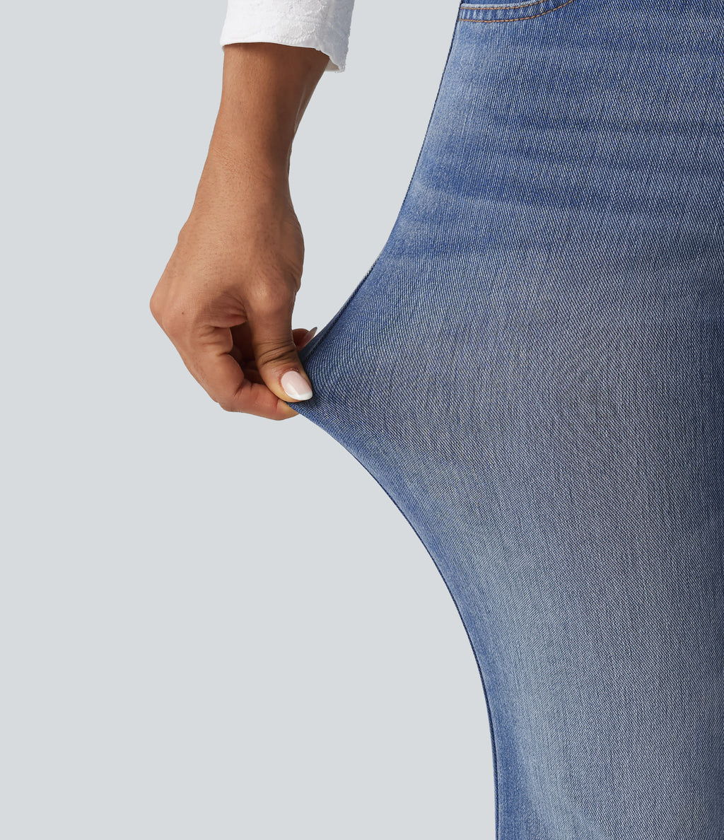 High Waisted Casual Flare Jeans with Pockets — Blue Jasper Denim — view 8