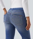 High Waisted Casual Flare Jeans with Pockets — Blue Jasper Denim — view 5