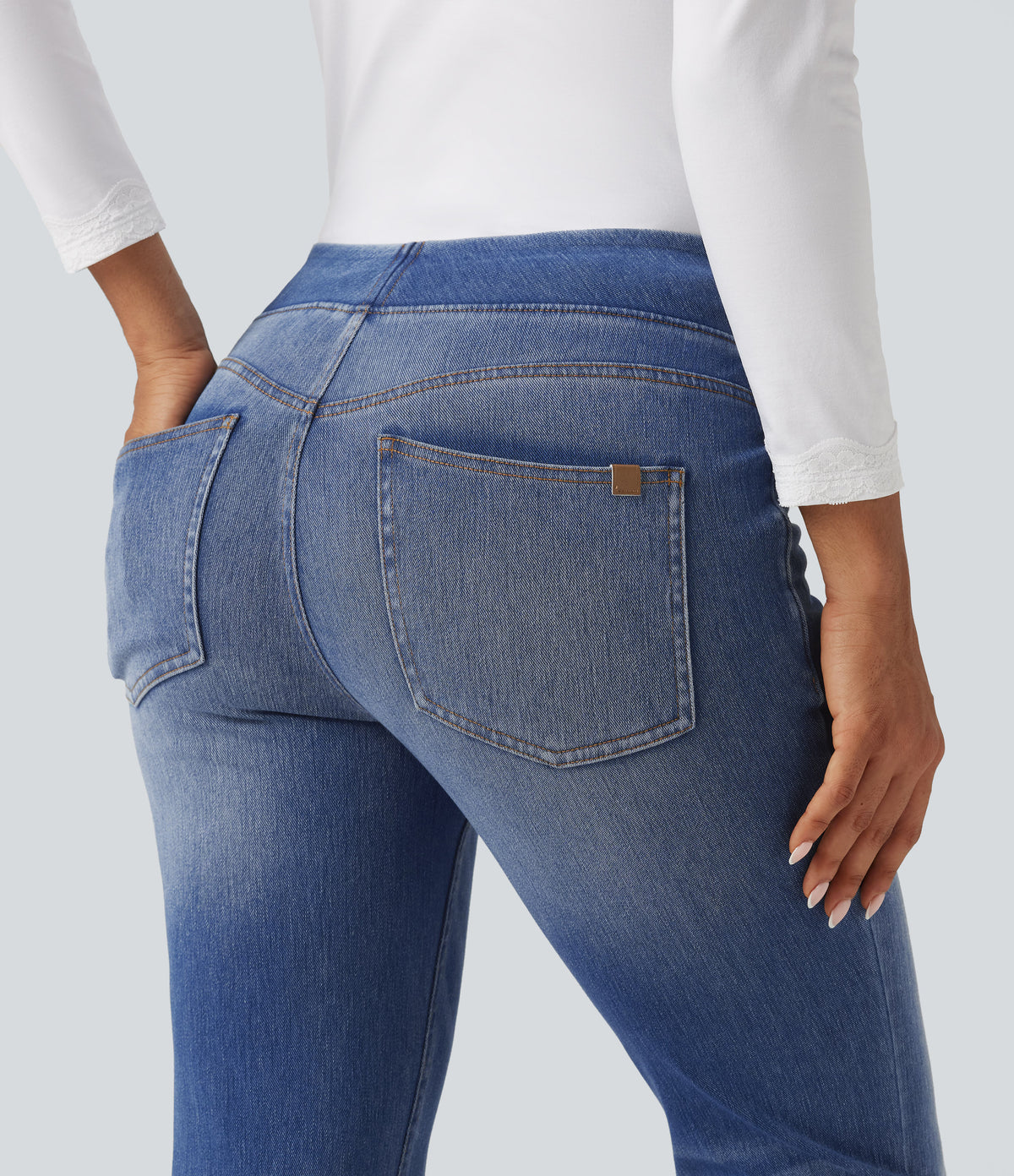High Waisted Casual Flare Jeans with Pockets — Blue Jasper Denim — view 5