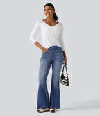 High Waisted Casual Flare Jeans with Pockets — Blue Jasper Denim — view 7