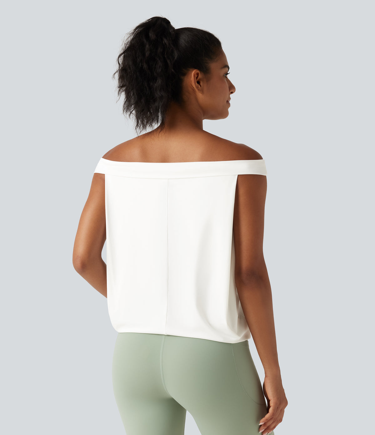 Off Shoulder InstantCool Workout Sports Top-UPF50+ — White — view 2