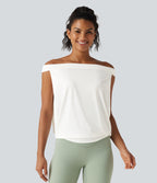 Off Shoulder InstantCool Workout Sports Top-UPF50+ — White — view 4