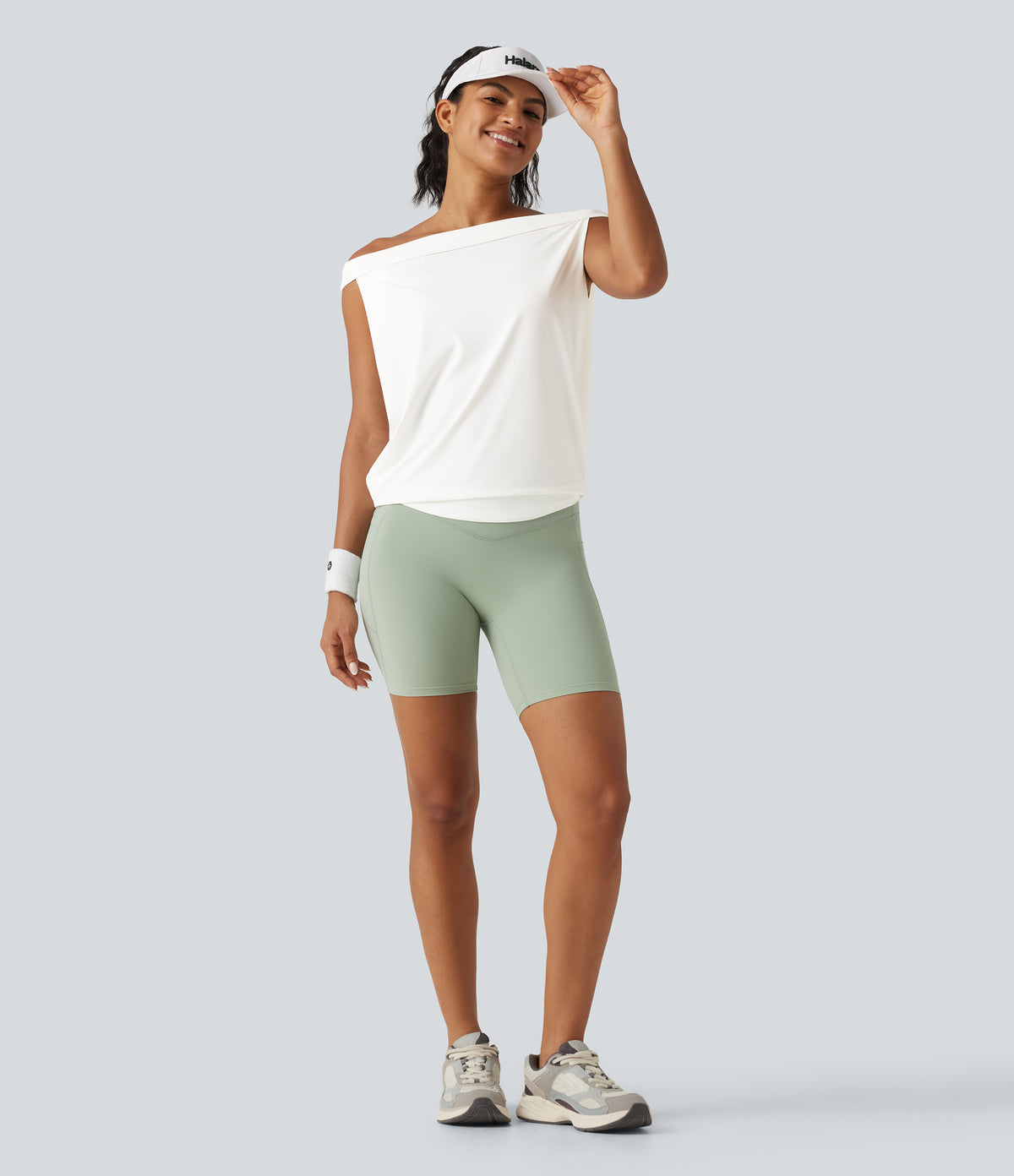 Off Shoulder InstantCool Workout Sports Top-UPF50+ — White — view 7