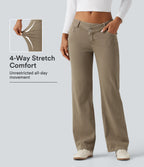 Low Rise Asymmetric Straight Leg Colorful Casual Jeans with Pockets — Yellow Bean Denim — view 1