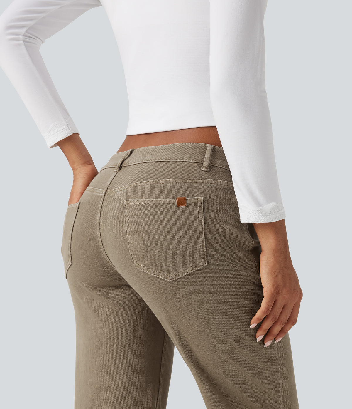Low Rise Asymmetric Straight Leg Colorful Casual Jeans with Pockets — Yellow Bean Denim — view 5