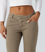 Low Rise Asymmetric Straight Leg Colorful Casual Jeans with Pockets — Yellow Bean Denim — view 4