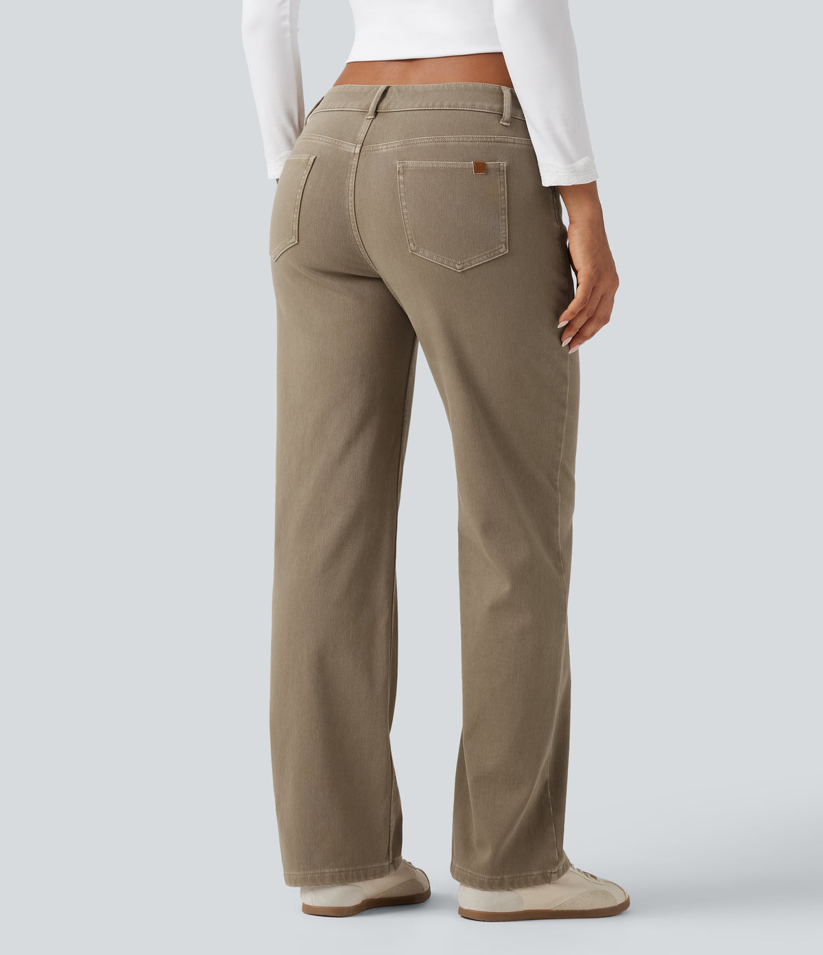 Low Rise Asymmetric Straight Leg Colorful Casual Jeans with Pockets — Yellow Bean Denim — view 2