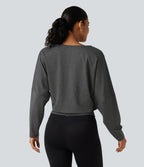 Deep V Neck Dropped Long Sleeve Quick Dry Yoga Sports Top — Dusky Charcoal — view 2