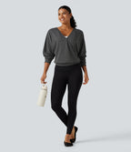 Deep V Neck Dropped Long Sleeve Quick Dry Yoga Sports Top — Dusky Charcoal — view 6
