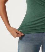 V Neck Ruched Asymmetric Heathered Casual Tank Top — Dark Green Floral Yarn — view 5