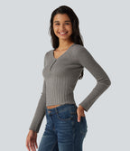 V Neck Long Sleeve Casual Jumper — Silent Storm — view 3
