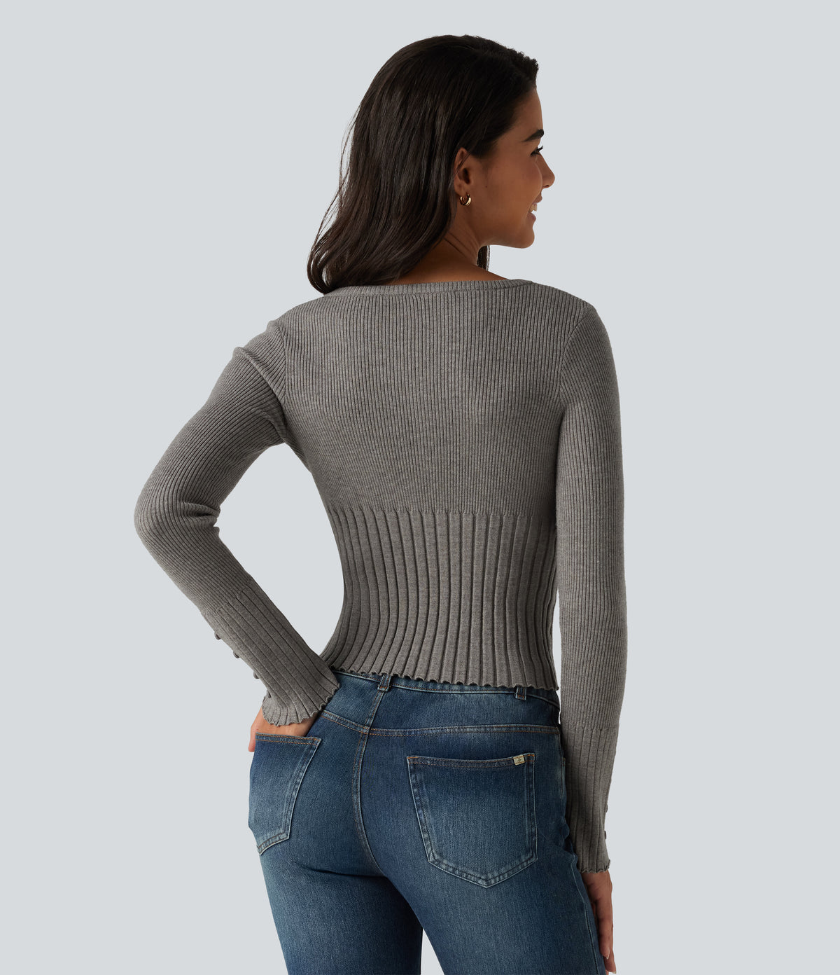 V Neck Long Sleeve Casual Jumper — Silent Storm — view 2