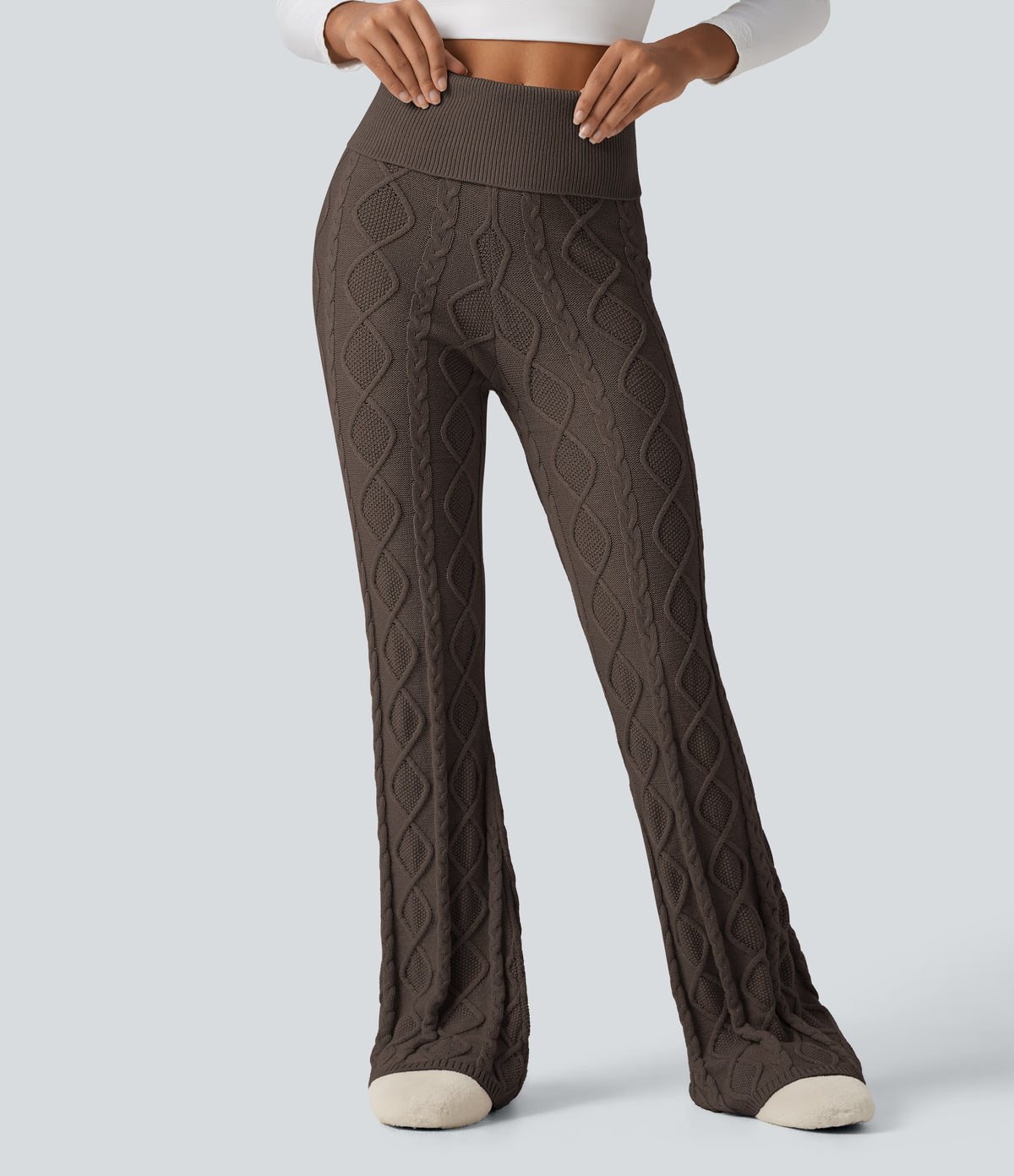 High Waisted Foldover Bootcut Lounging Sweater Trousers — Coffee Liqueúr — view 4