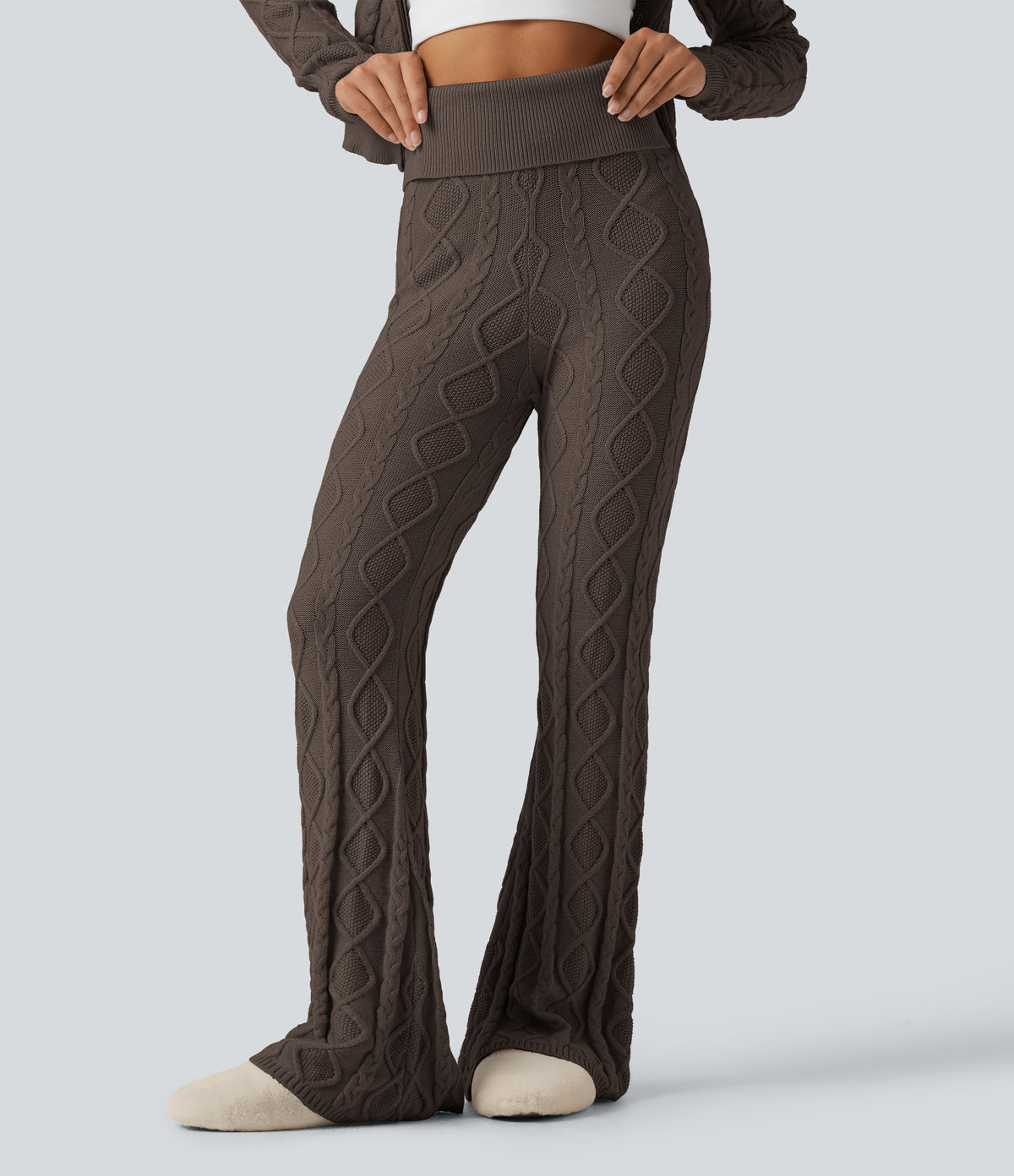 High Waisted Foldover Bootcut Lounging Sweater Trousers — Coffee Liqueúr — view 1