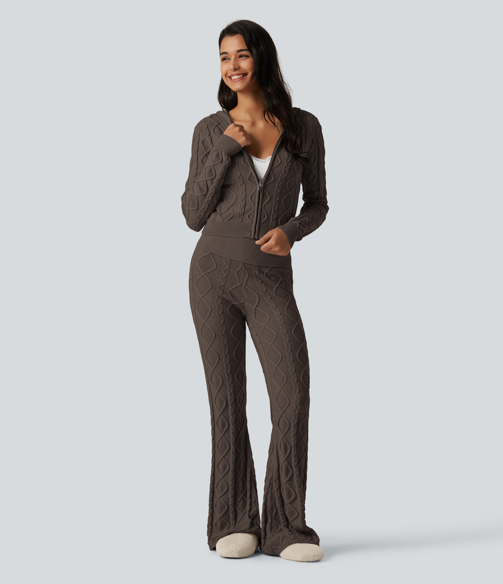 High Waisted Foldover Bootcut Lounging Sweater Trousers — Coffee Liqueúr — view 7