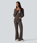 High Waisted Foldover Bootcut Lounging Sweater Trousers — Coffee Liqueúr — view 7