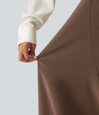 High Waisted A-Line Midi Work Skirt — Thick Earthy Brown — view 6