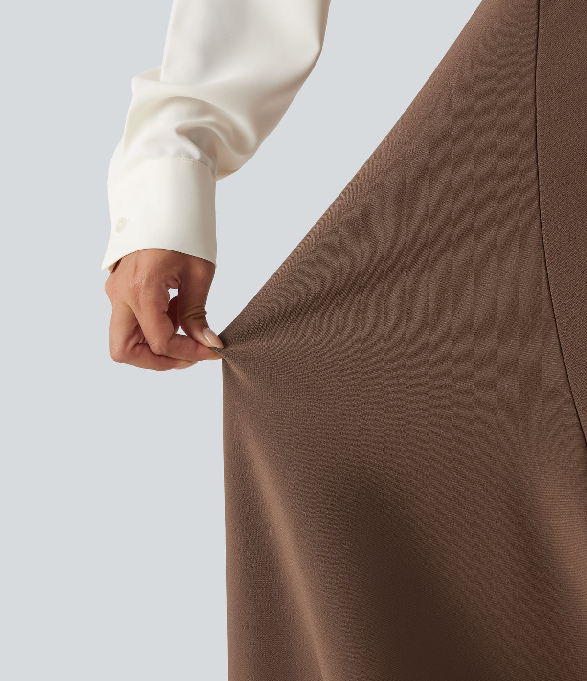 High Waisted A-Line Midi Work Skirt — Thick Earthy Brown — view 6