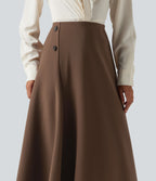 High Waisted A-Line Midi Work Skirt — Thick Earthy Brown — view 4