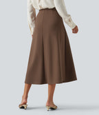 High Waisted A-Line Midi Work Skirt — Thick Earthy Brown — view 2