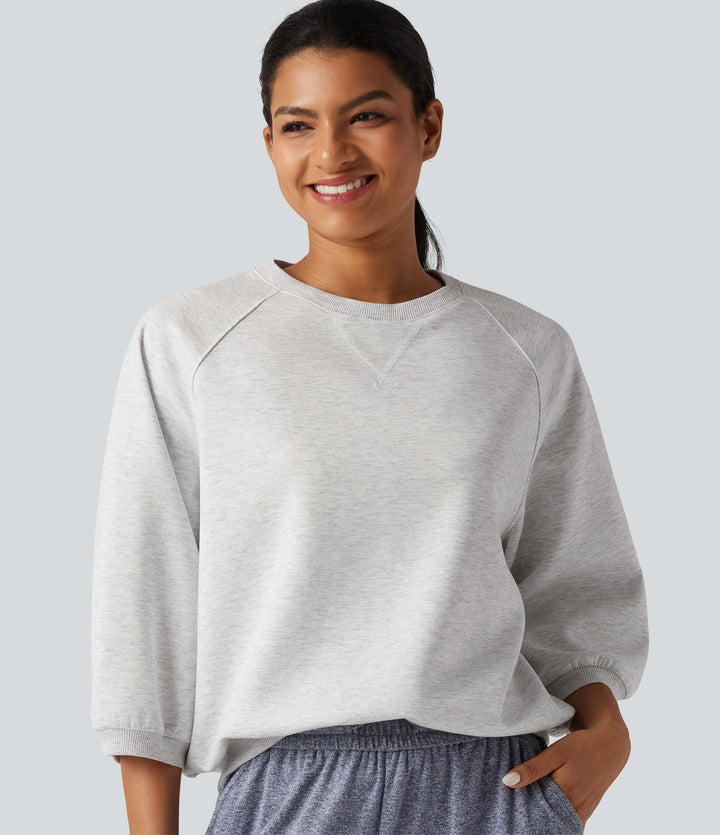 Round Neck Raglan Long Sleeve Casual Sweatshirt — Gray White Mix — view 1