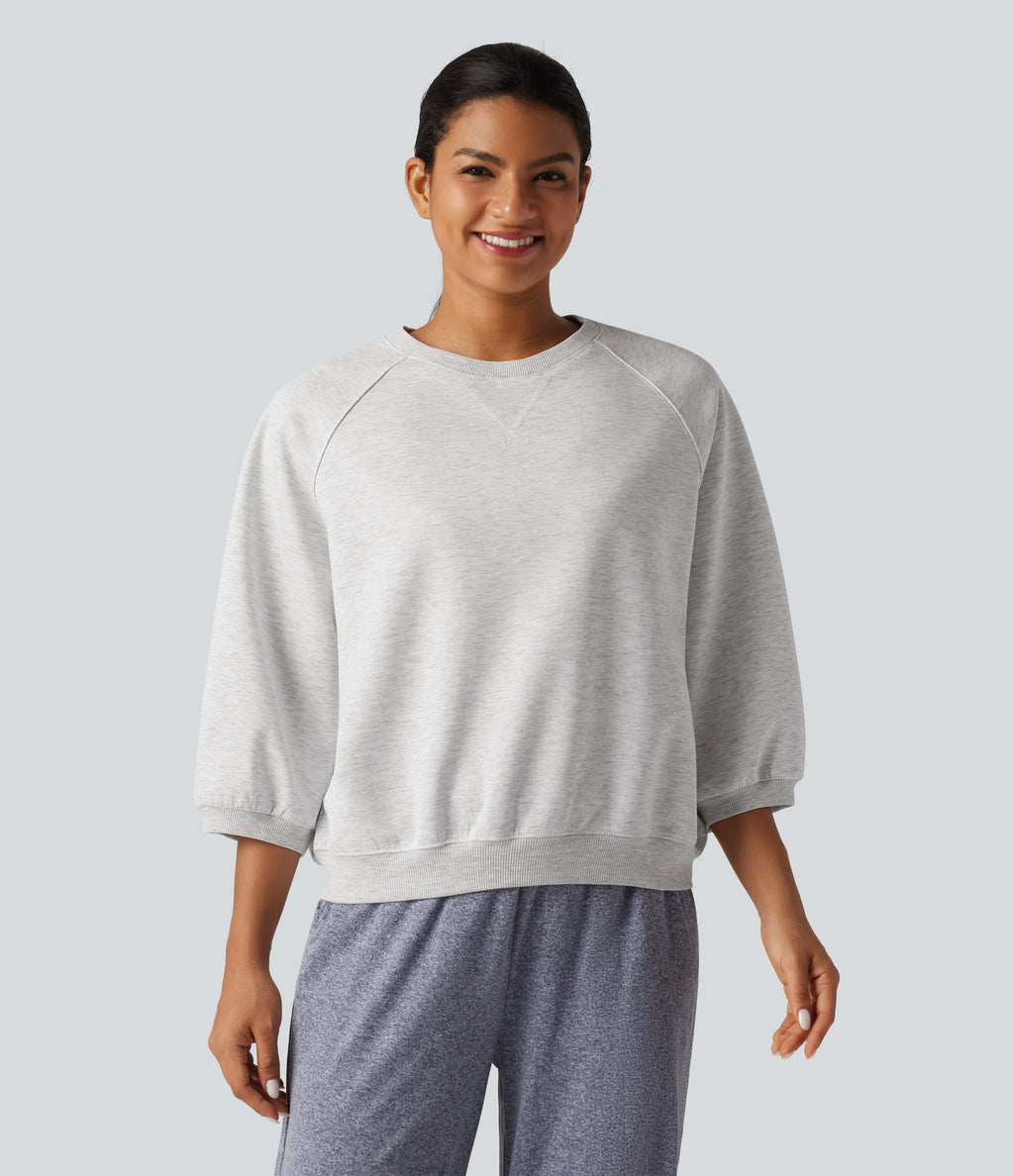 Round Neck Raglan Long Sleeve Casual Sweatshirt — Gray White Mix — view 4
