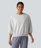Round Neck Raglan Long Sleeve Casual Sweatshirt — Gray White Mix — view 4