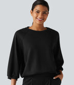 Round Neck Raglan Long Sleeve Casual Sweatshirt — Black — view 6