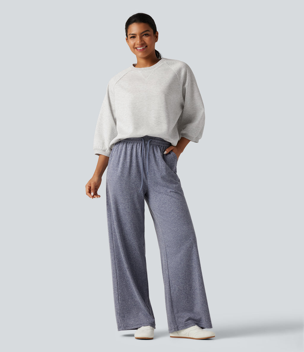 Round Neck Raglan Long Sleeve Casual Sweatshirt — Gray White Mix — view 5