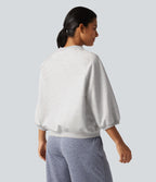 Round Neck Raglan Long Sleeve Casual Sweatshirt — Gray White Mix — view 2