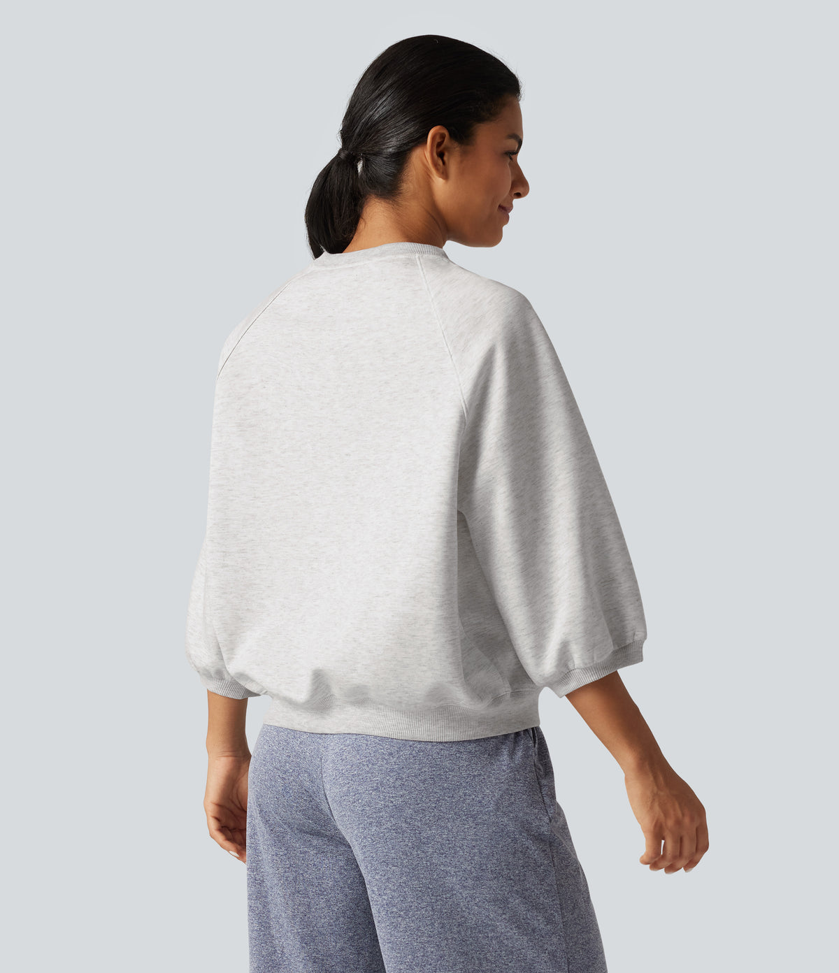 Round Neck Raglan Long Sleeve Casual Sweatshirt — Gray White Mix — view 2
