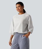 Round Neck Raglan Long Sleeve Casual Sweatshirt — Gray White Mix — view 3