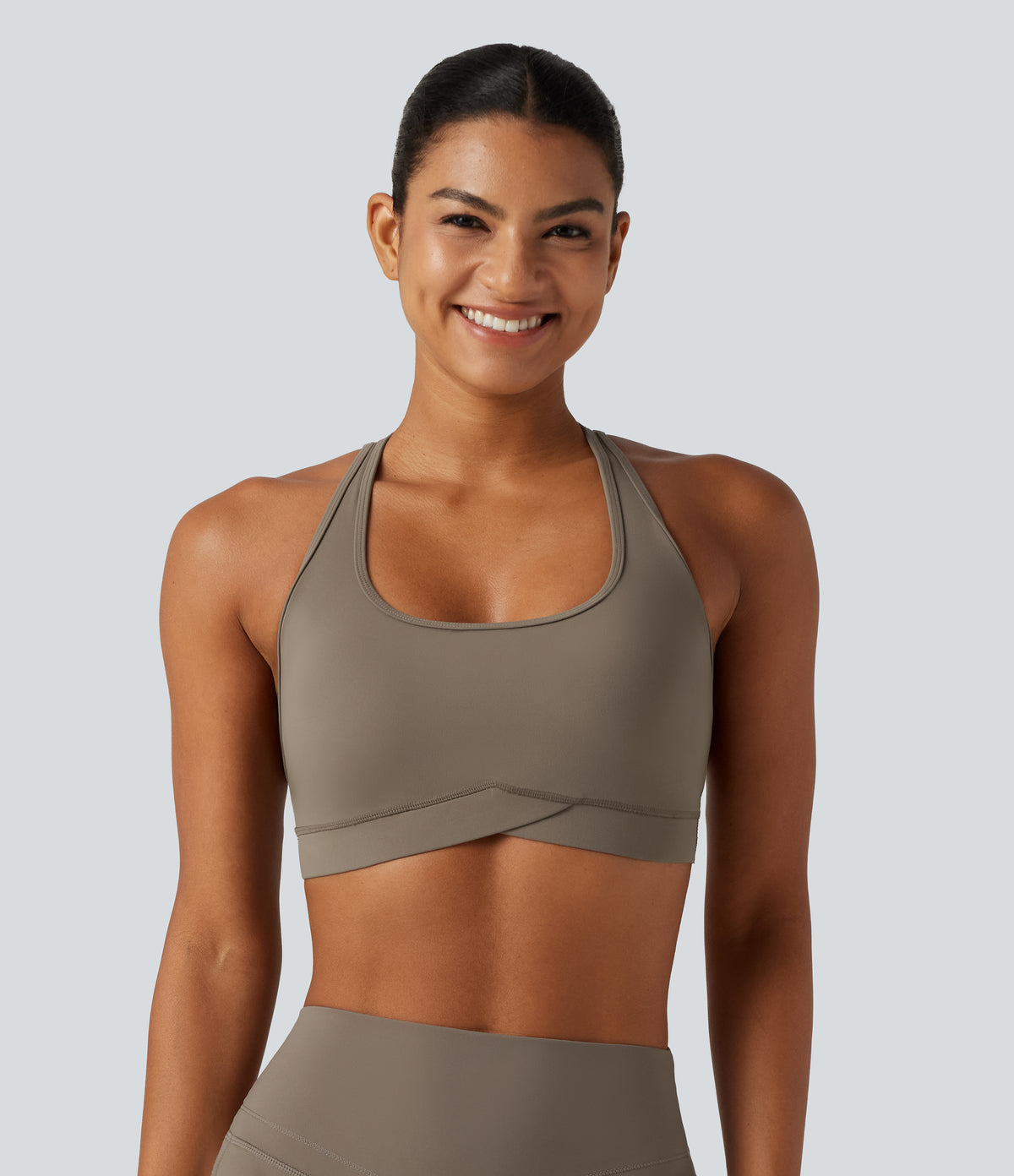 Low Support Built-in Bra Yoga Sports Bra — Dawn Brown — view 2