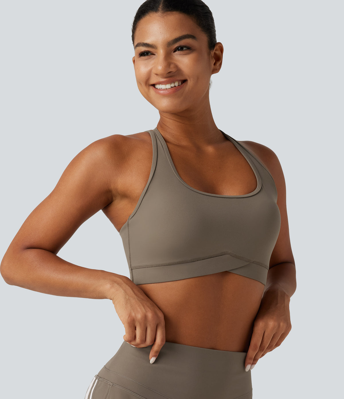 Low Support Built-in Bra Yoga Sports Bra — Dawn Brown — view 5