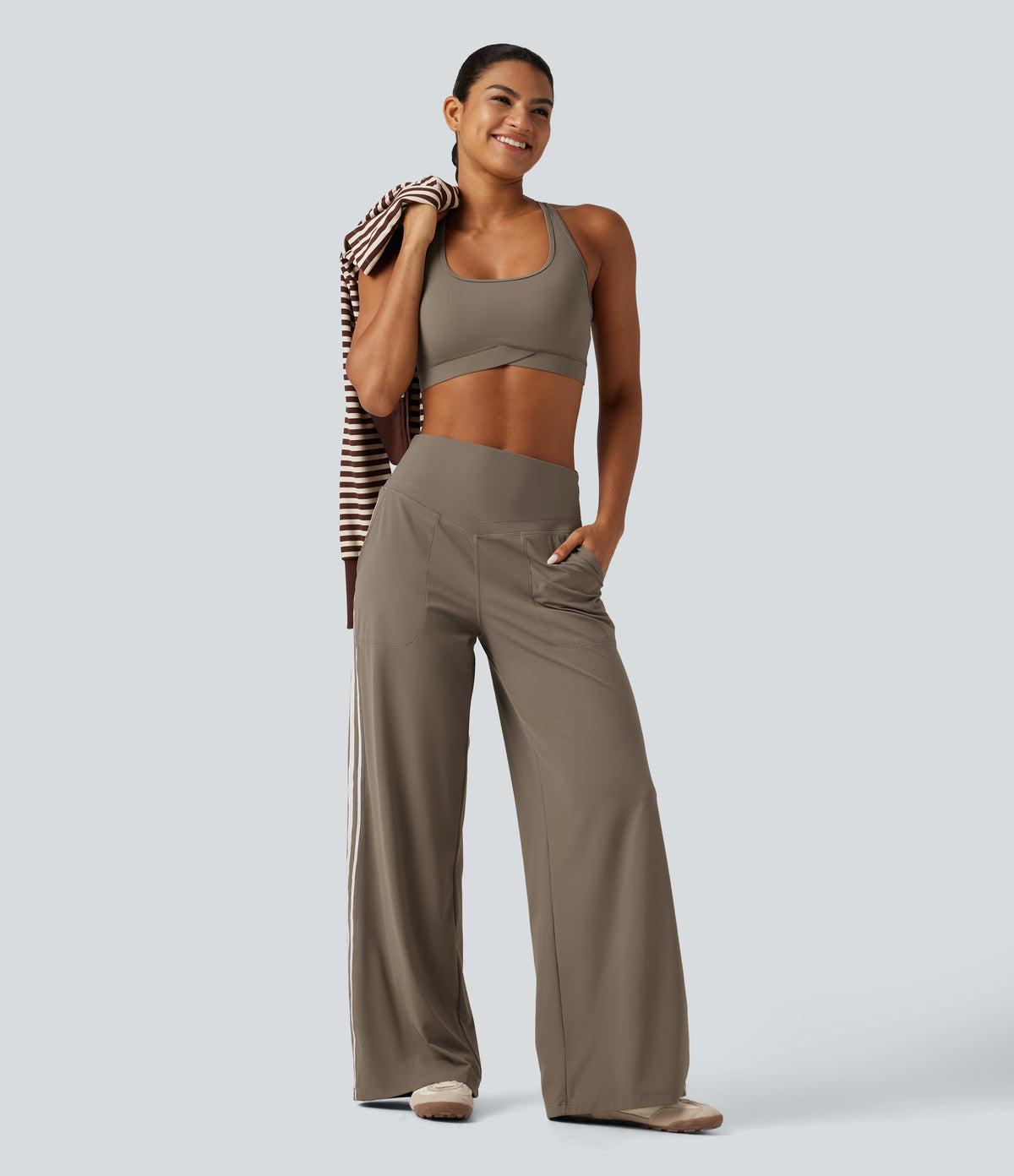 Low Support Built-in Bra Yoga Sports Bra — Dawn Brown — view 7