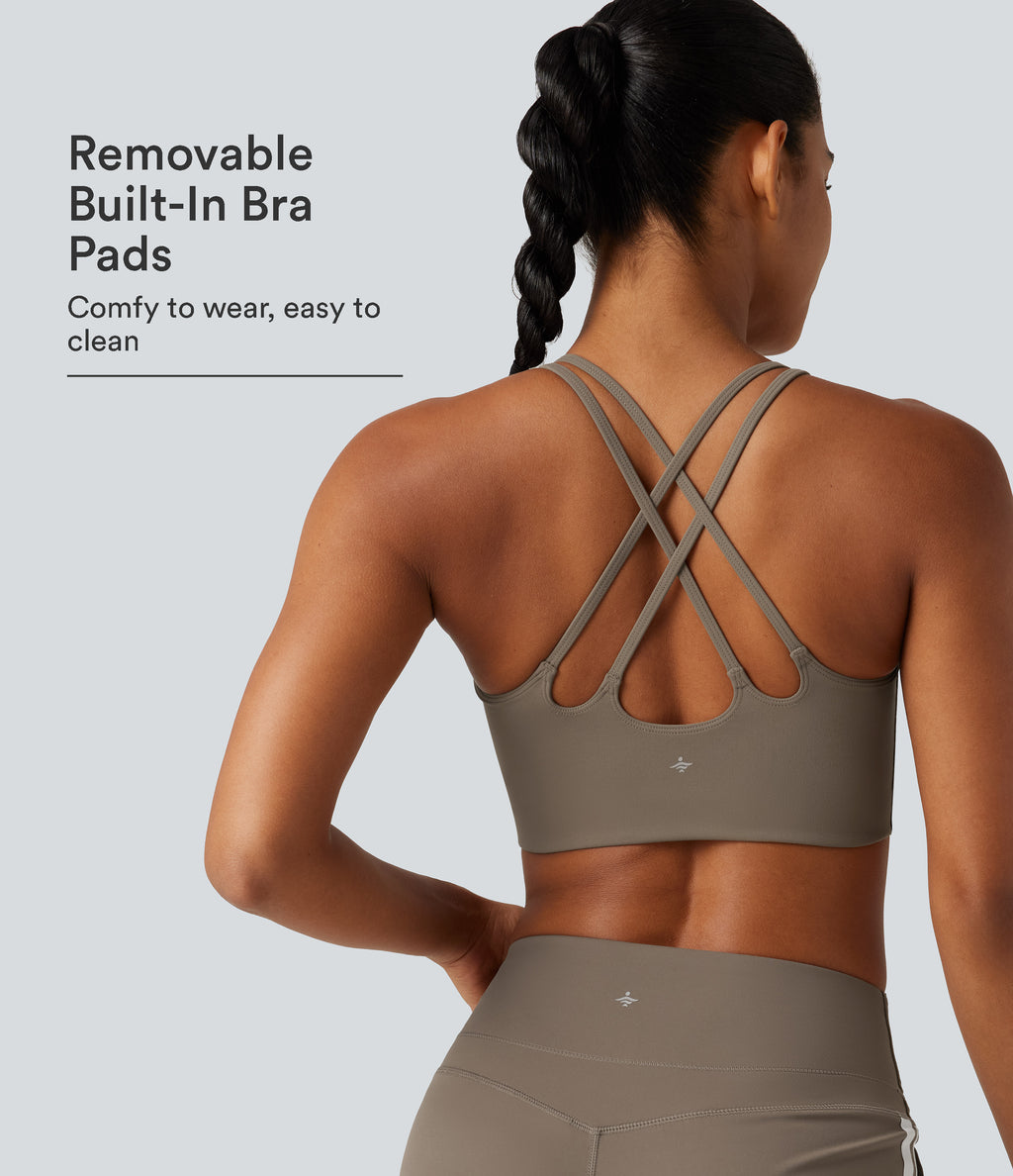 Low Support Built-in Bra Yoga Sports Bra — Dawn Brown — view 1