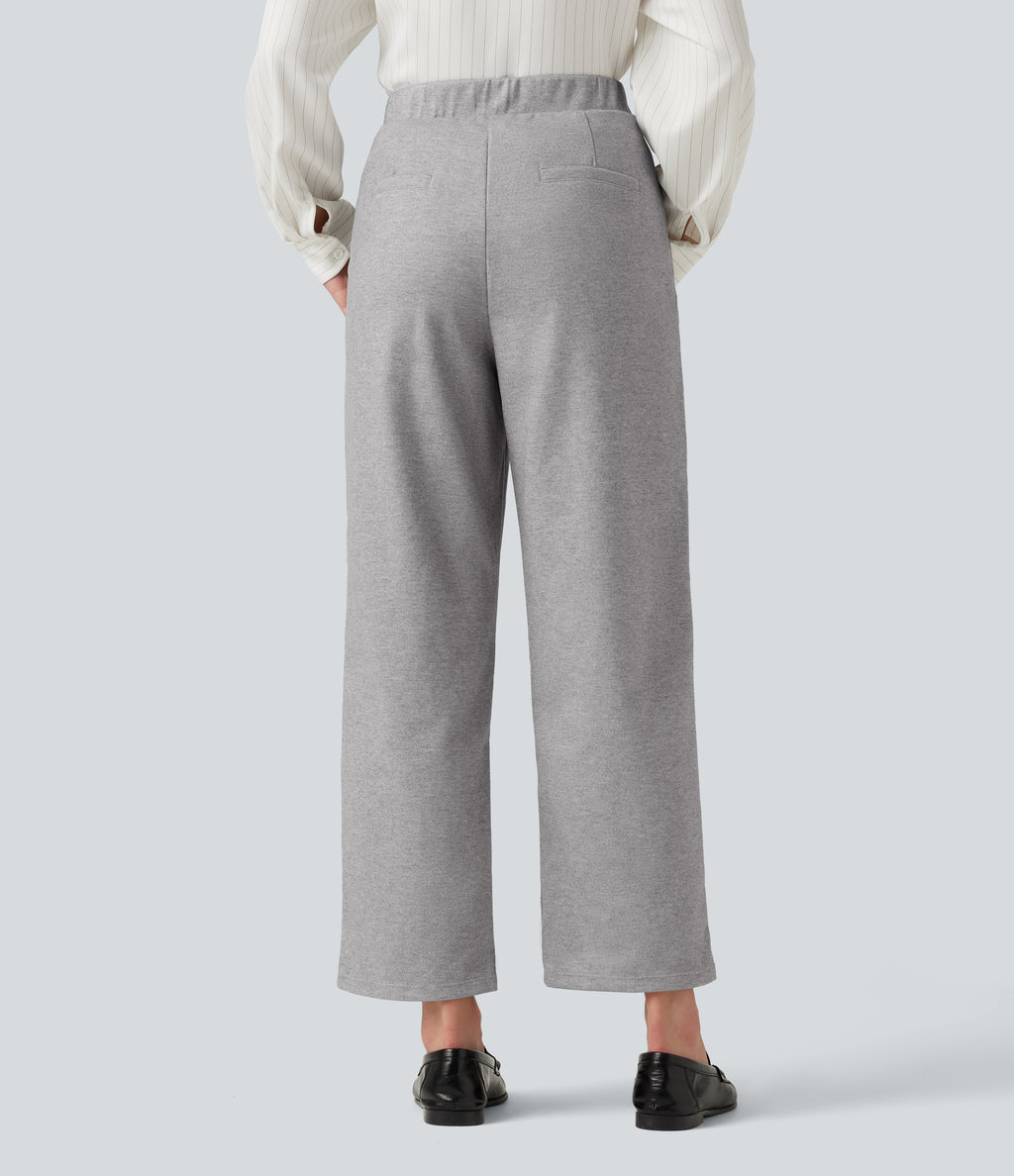 High Waisted Pintuck Tapered Work Trousers with Pockets — Drizzle Grey — view 2