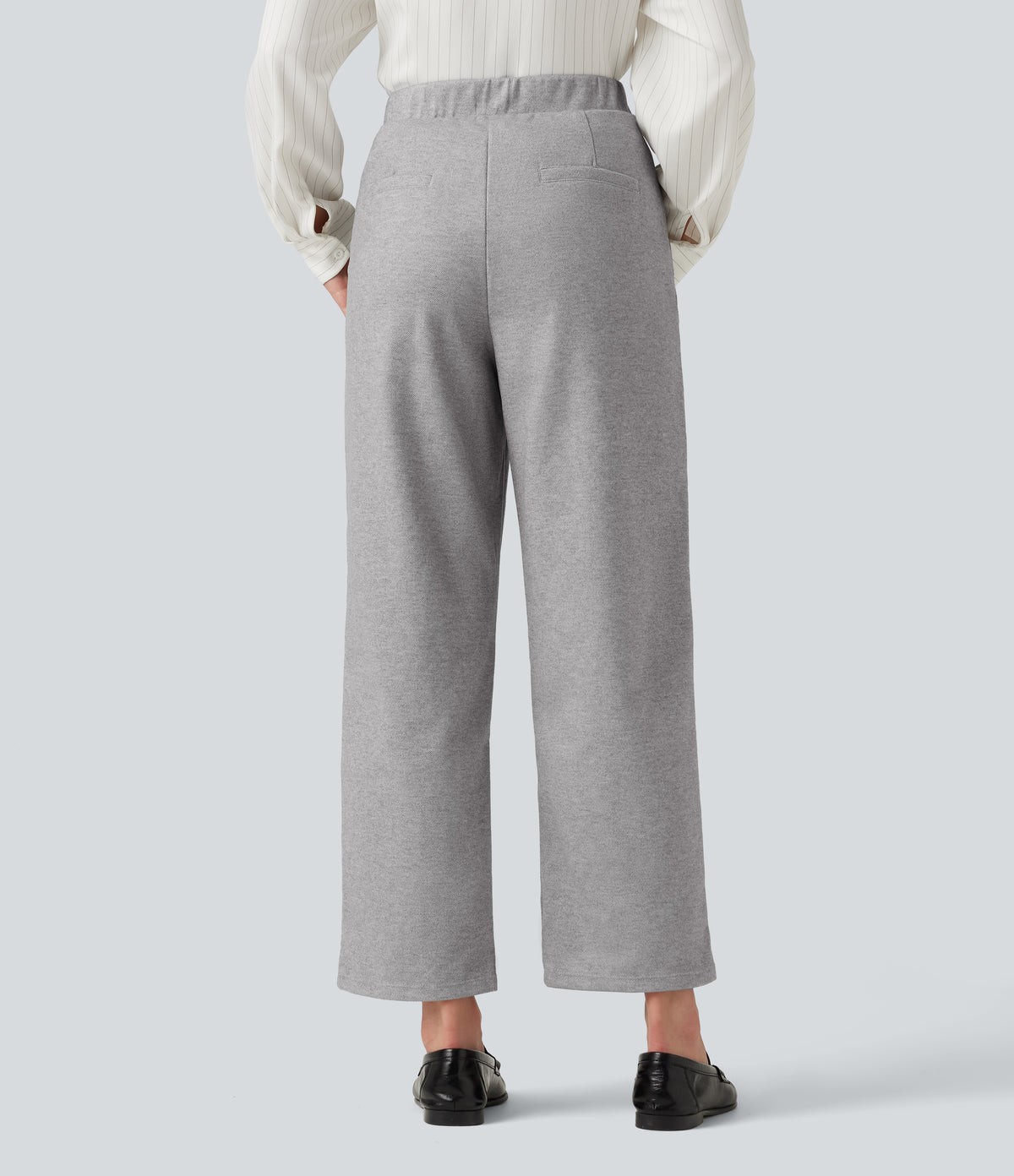 High Waisted Pintuck Tapered Work Trousers with Pockets — Drizzle Grey — view 2