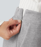 High Waisted Pintuck Tapered Work Trousers with Pockets — Drizzle Grey — view 7