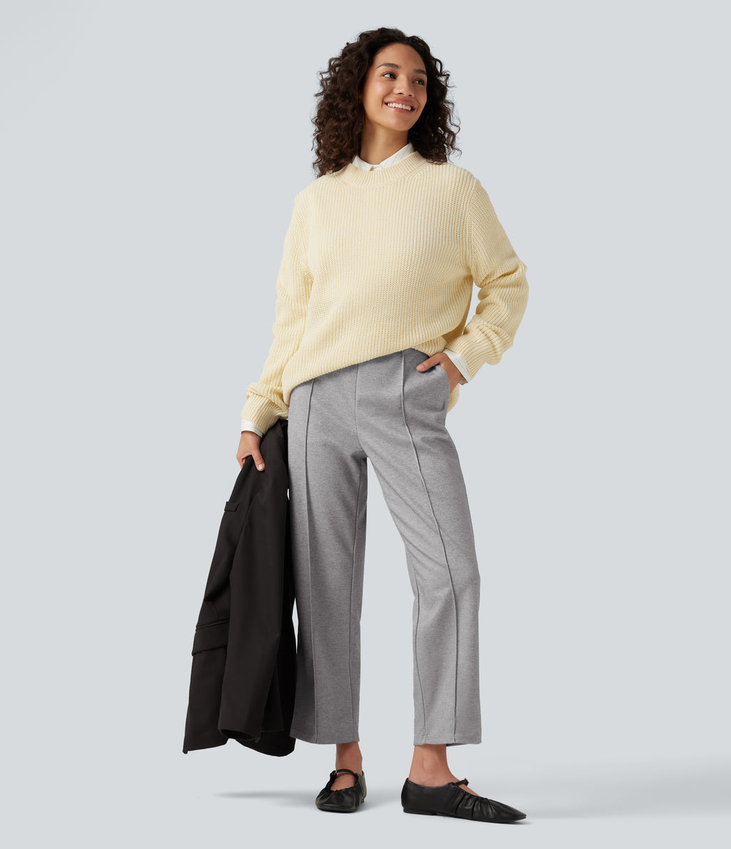 High Waisted Pintuck Tapered Work Trousers with Pockets — Drizzle Grey — view 8