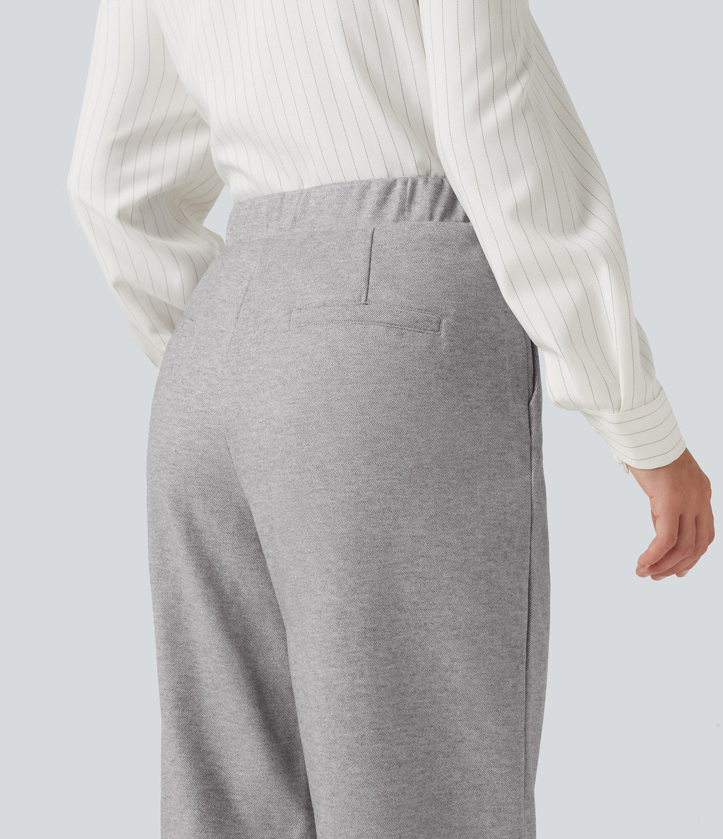 High Waisted Pintuck Tapered Work Trousers with Pockets — Drizzle Grey — view 4
