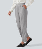 High Waisted Pintuck Tapered Work Trousers with Pockets — Drizzle Grey — view 3
