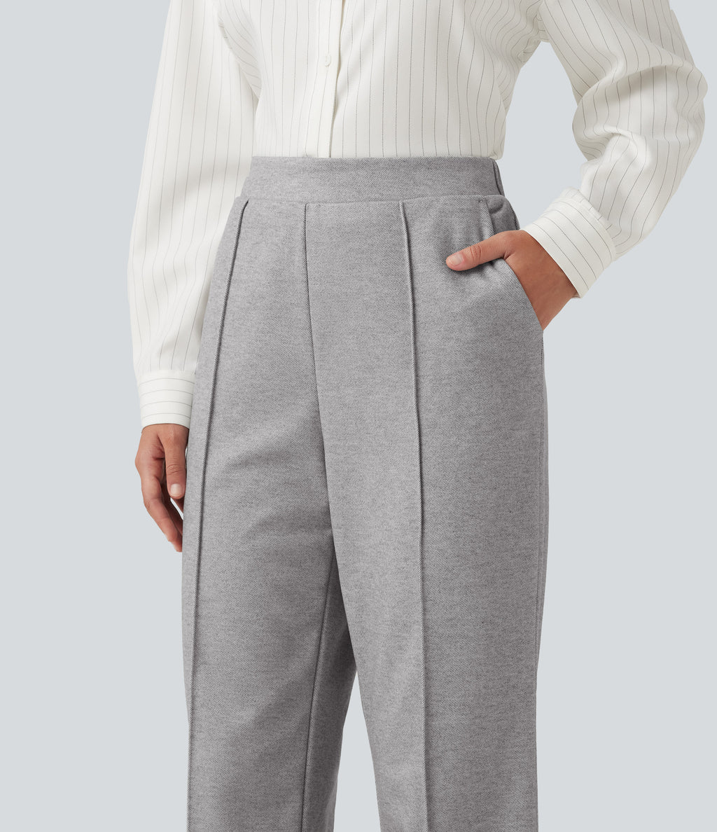 High Waisted Pintuck Tapered Work Trousers with Pockets — Drizzle Grey — view 5