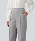High Waisted Pintuck Tapered Work Trousers with Pockets — Drizzle Grey — view 5