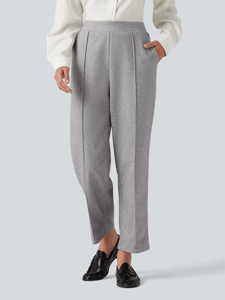 High Waisted Pintuck Tapered Work Trousers with Pockets — Drizzle Grey — view 1