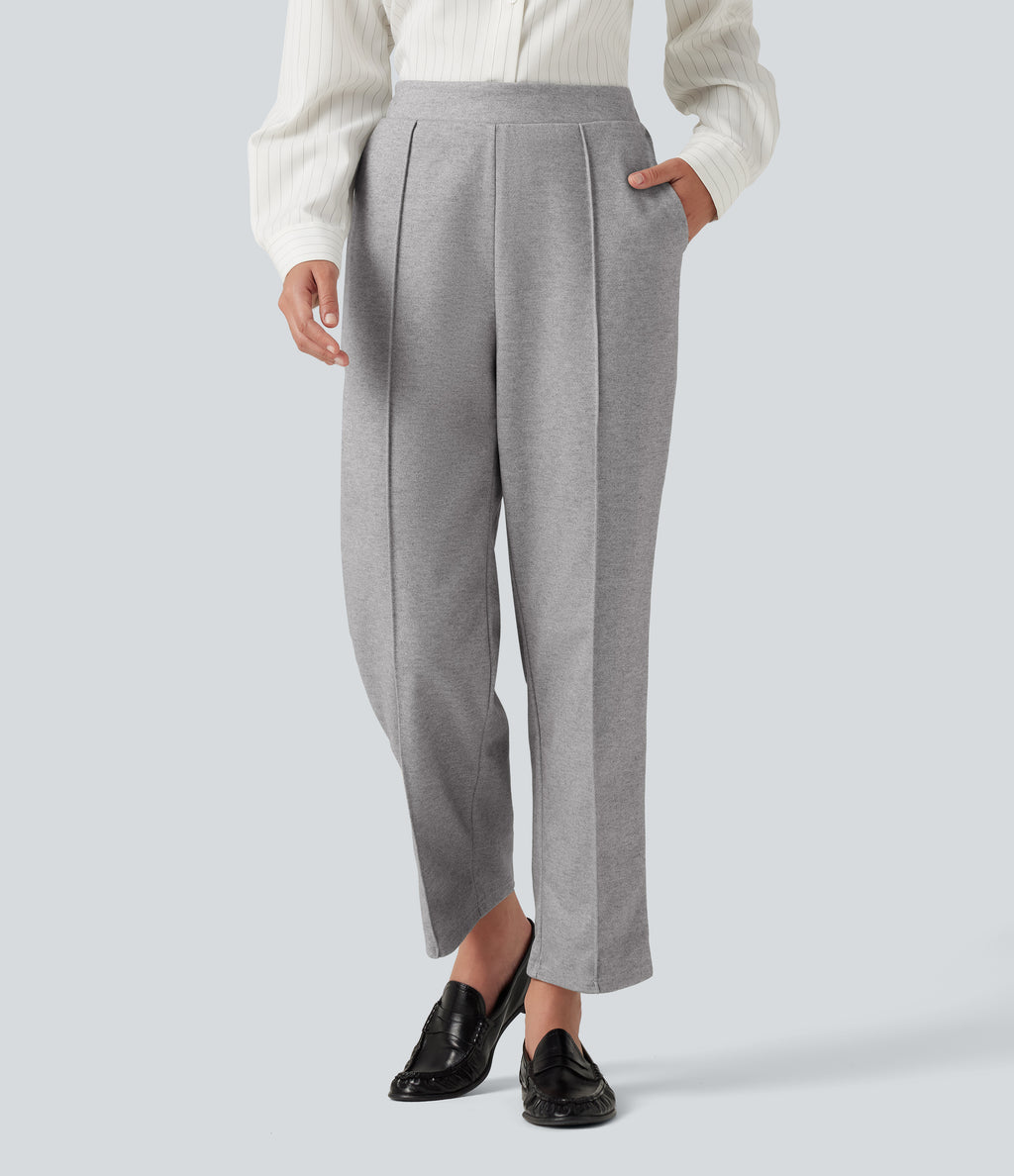 High Waisted Pintuck Tapered Work Trousers with Pockets — Drizzle Grey — view 1